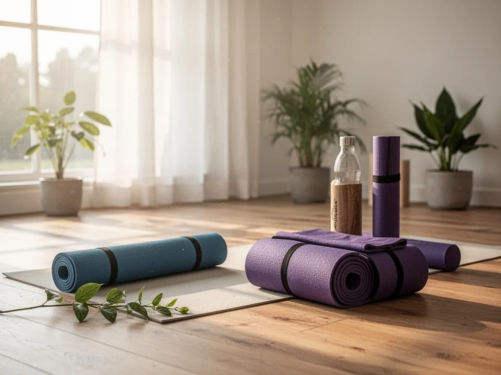 Femme en posture de yoga sur un tapis, de profil, un bras tendu vers l'avant, illustration pour un article sur le yoga pour
